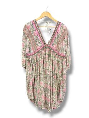 Free People Pink and Green Floral Tunic Dress